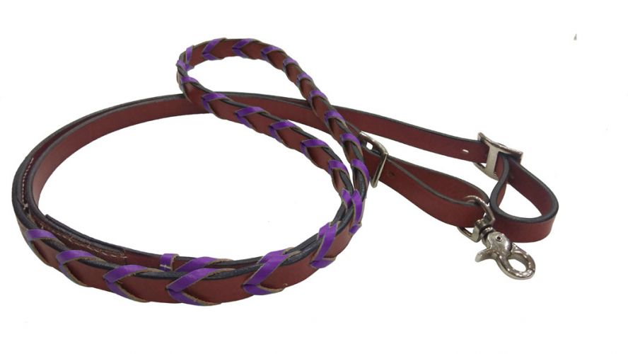 Showman 8ft leather braided rein with colored lacing #3